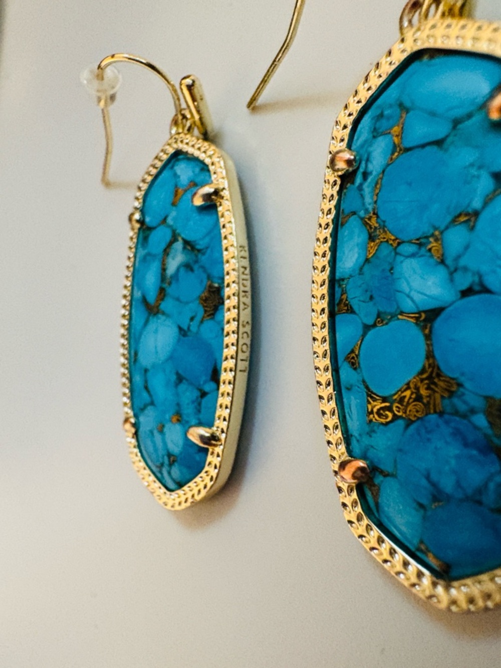 EUC [Kendra Scott] Elle Drop Dangle Earrings, Bronze Veined Turquoise Magnesite - Picture 8 of 10
